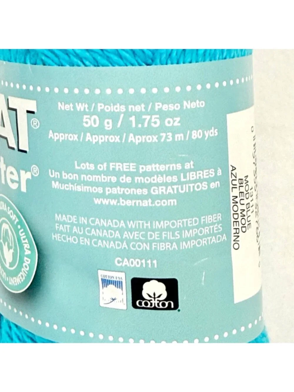 Bernat Handicrafter Cotton Yarn Mod Blue 100% Cotton Medium Weight 4 New Skeins